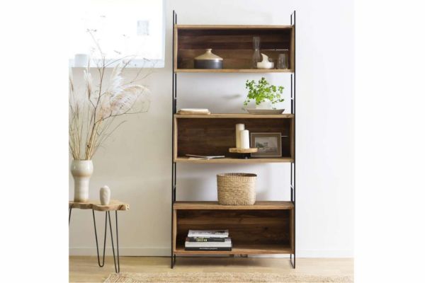 Picture of ELMORE Reclaimed Pine Wood Narrow Iron Shelf (190x90cm)