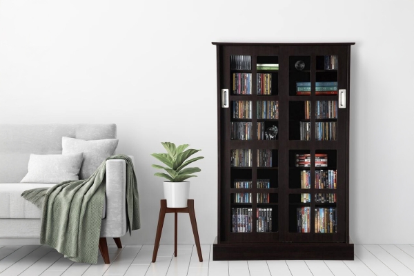 Picture of BOWERY 125X81CM Sliding Door Glass Display Cabinet/CD Storage Shelf
