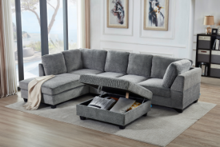 Picture of LIBERTY Premium Sectional Sofa (Light Grey) - Chaise Facing Left with Storage Ottoman