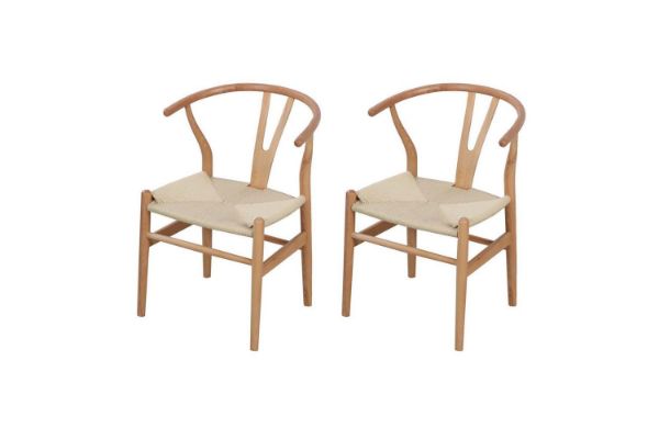 Picture of 53x50x79 WISHBONE Solid Wood Y Replica Chair (Natural Frame-Beige Seat) - 2 Chairs in 1 Carton