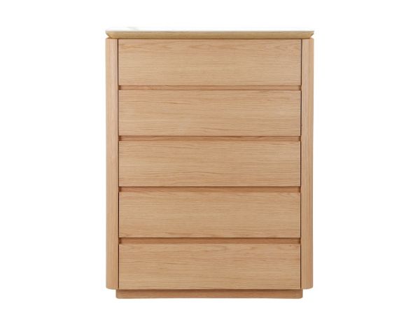 Picture of CAVALLI 5-Drawer Tallboy with Light Oak Finish & White Ceramic Top