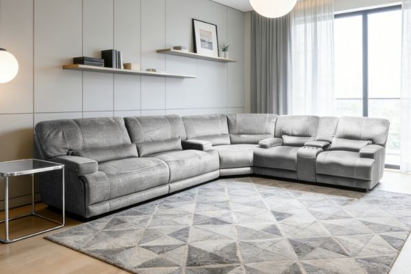 Picture of DAWSON Power Reclining Fabric Sofa Range with Storage Console & Cup Holders (Charcoal Grey)
