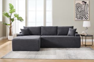Picture of ASHFORD Fabric Sectional Compressed Sofa (Grey) - Chaise Facing Left