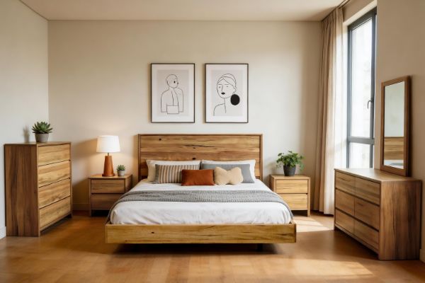 Picture of BRITTON 4PC/5PC/6PC Australian Marri Hardwood Bedroom Combo Set in Queen/King Size