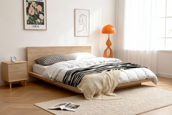 Picture of YUKI Japanese Low Height Bed Frame Set with Headboard in Queen/King Size