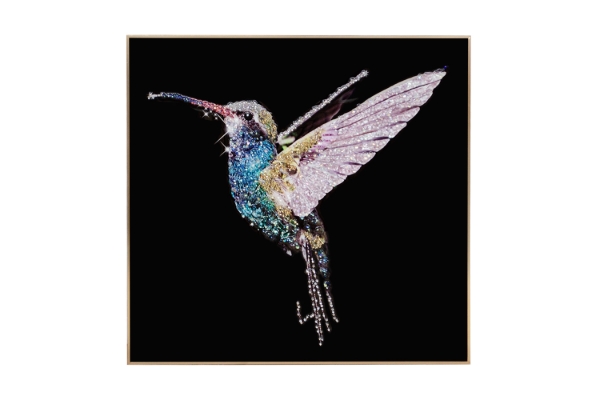 Picture of 357-012 Decorative Wall Art with Golden Frame (60x60cm) - Hummingbird