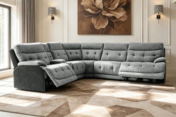 Picture of SOMNIX Zero Gravity Dual Motor Power Reclining Sectional Sofa with Storage Console & Cup Holders & USB Type-C Ports (Grey)