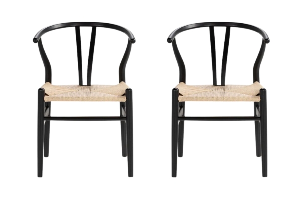 Picture of 49x57x75 WISHBONE Solid Beech Wood Y Replica Chair (Black Frame-Beige Seat) - 2 Chairs in 1 Carton