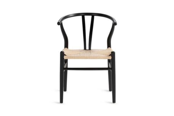 Picture of WISHBONE Solid Beech Wood Y Replica Chair (Black Frame-Beige Seat) - 49x57x75