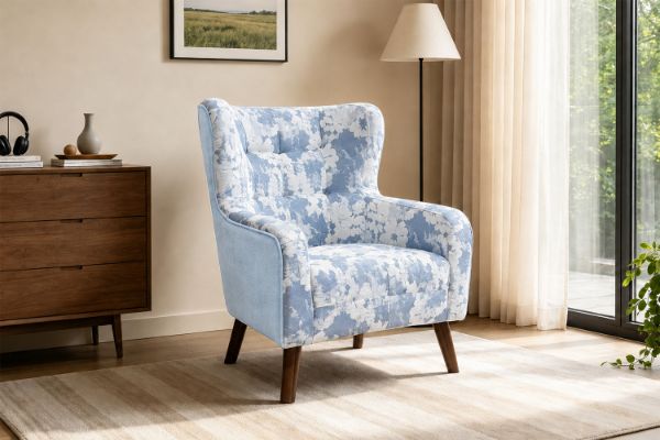 Picture of LUNORA Blue Accent Armchair/Sofa Chair with Floral Inner Seat