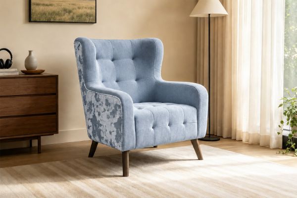 Picture of LUNORA Blue Accent Armchair/Sofa Chair with Floral Outer Back