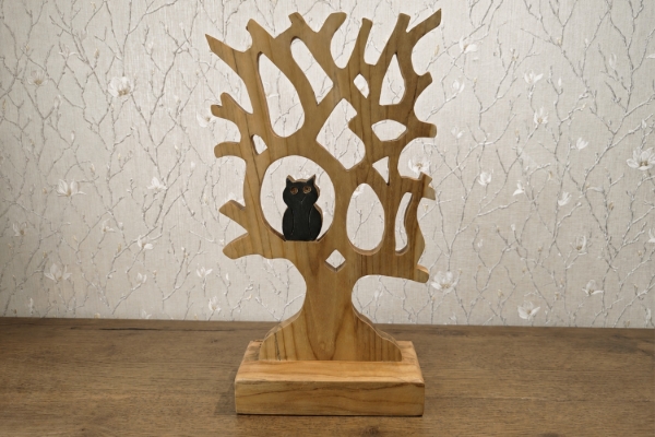 Picture of 650-043 H45 Owl on Tree Solid Teak Wood  Decorative Sculpture