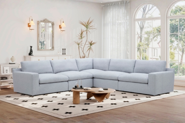 Picture of SPLENDOR Feather-Filled Fabric Modular Corner Sofa (Grey)