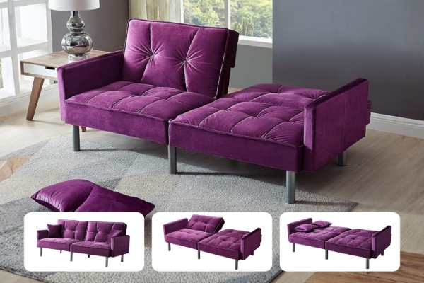 Picture of MILA Convertible Sofa Bed with Adjustable Split-Back (Purple)