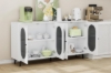 Picture of FIVEN 4-Door Arched Fluted Glass Buffet/Storage Cabinet (White)